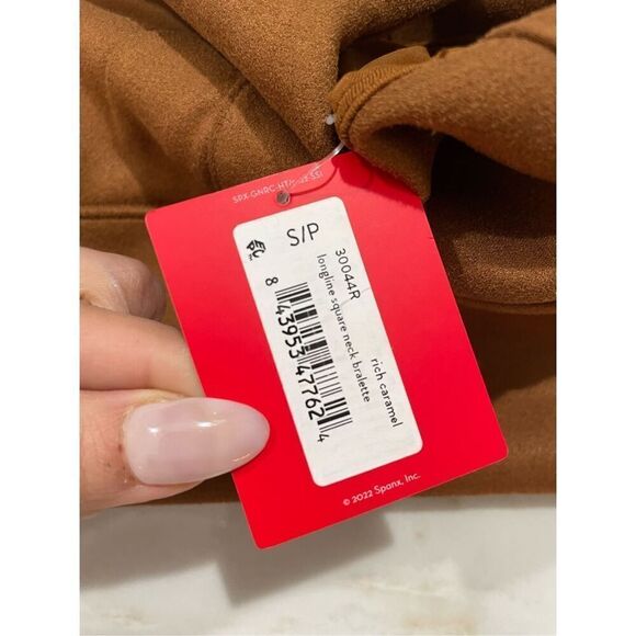 NWT SPANX LONGLINE SQUARE NECK SUEDE BRALETTE IN “RICH CARAMEL” SZ small - Picture 3 of 5